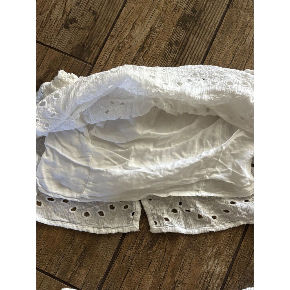 White Hollister 2 pc Bandeau Tube Top Shorts Set Cropped Small S High Waist - Picture 3 of 6